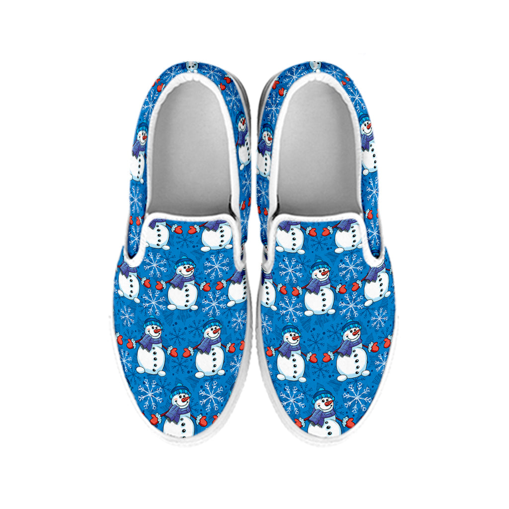 Winter Snowman Pattern Print White Slip On Shoes