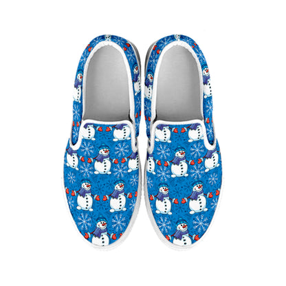 Winter Snowman Pattern Print White Slip On Shoes