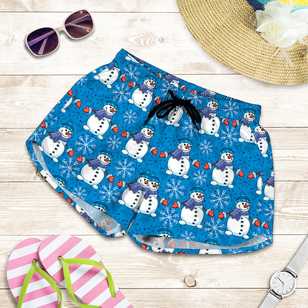 Winter Snowman Pattern Print Women's Shorts