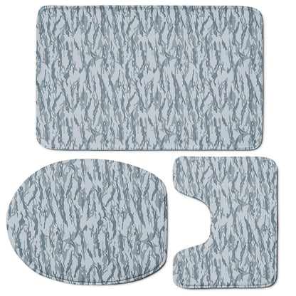 Winter Tiger Stripe Camo Pattern Print 3 Piece Bath Mat Set