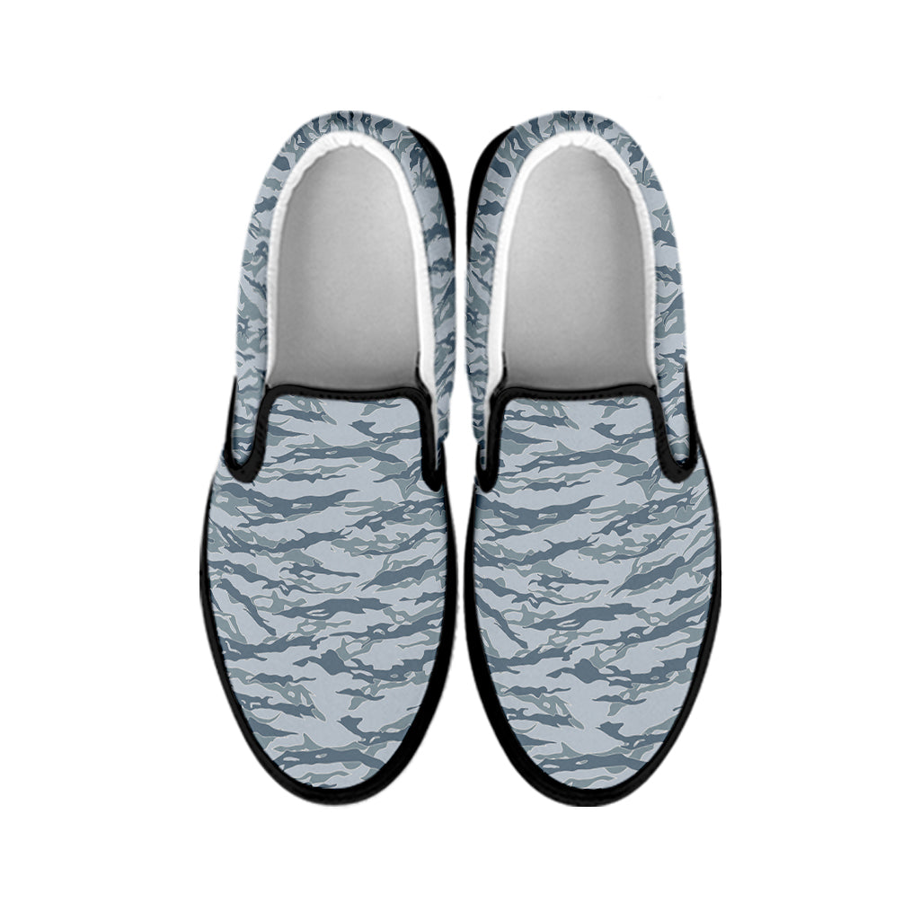 Winter Tiger Stripe Camo Pattern Print Black Slip On Shoes