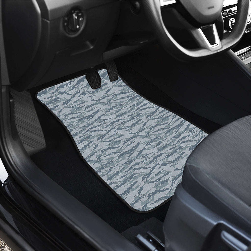 Winter Tiger Stripe Camo Pattern Print Front and Back Car Floor Mats