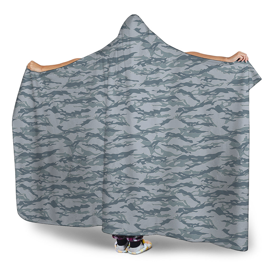 Winter Tiger Stripe Camo Pattern Print Hooded Blanket