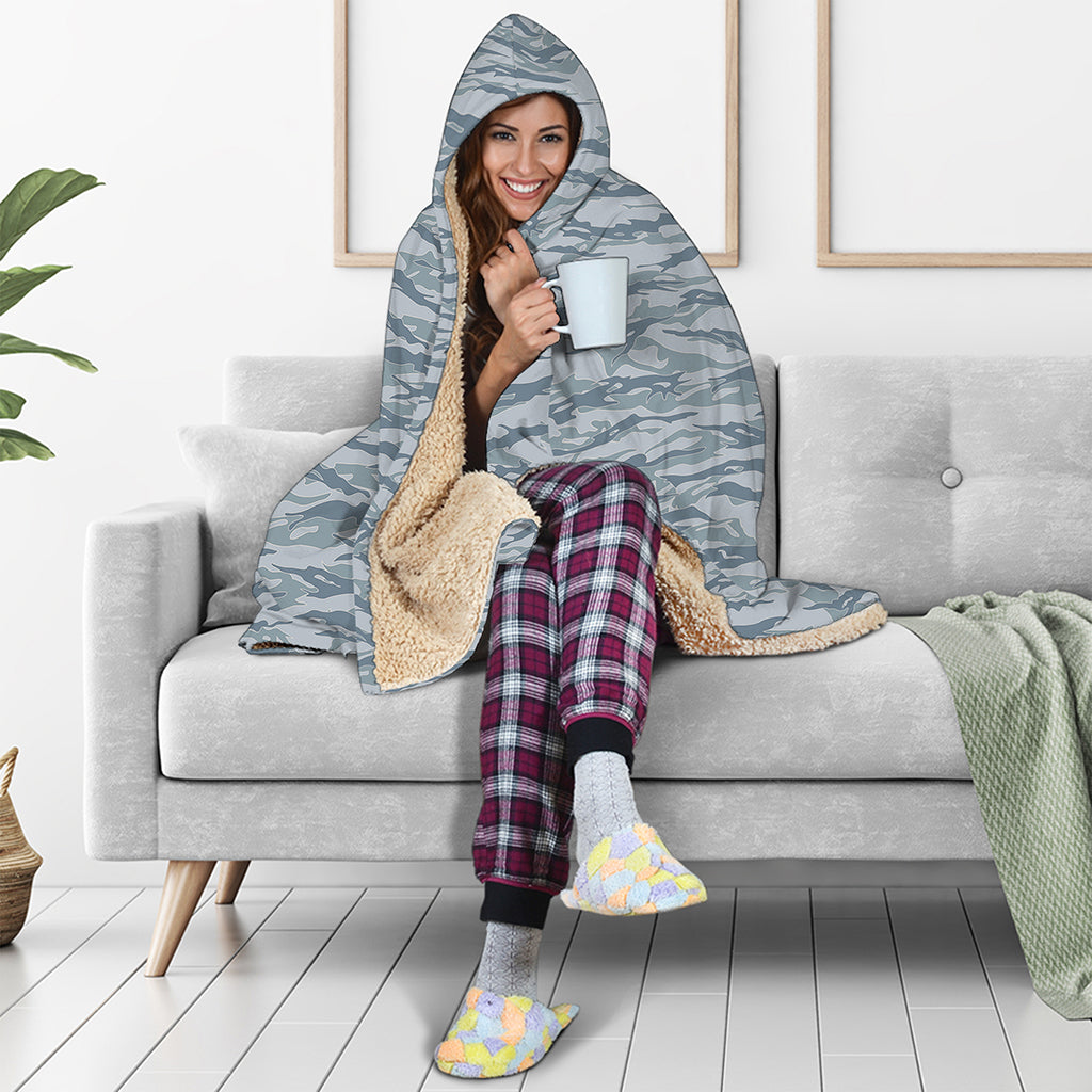 Winter Tiger Stripe Camo Pattern Print Hooded Blanket