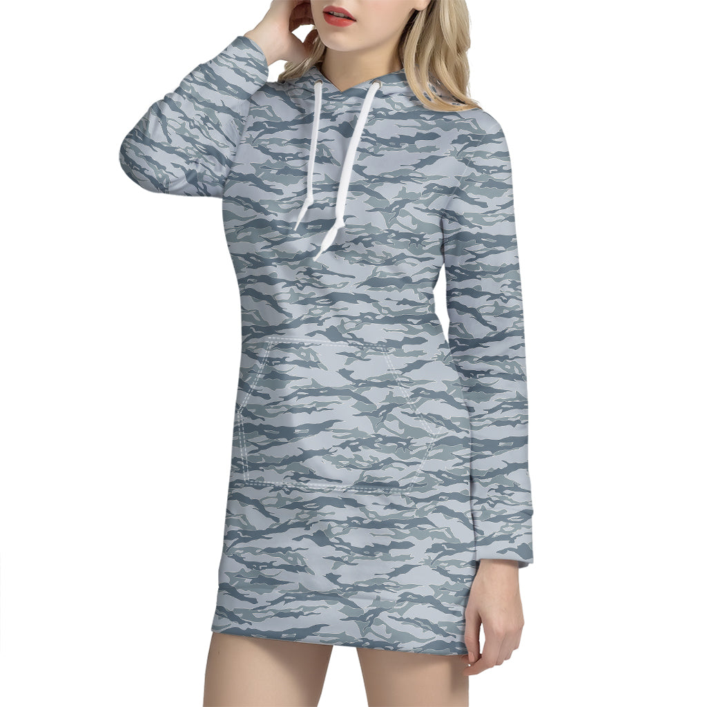 Winter Tiger Stripe Camo Pattern Print Hoodie Dress