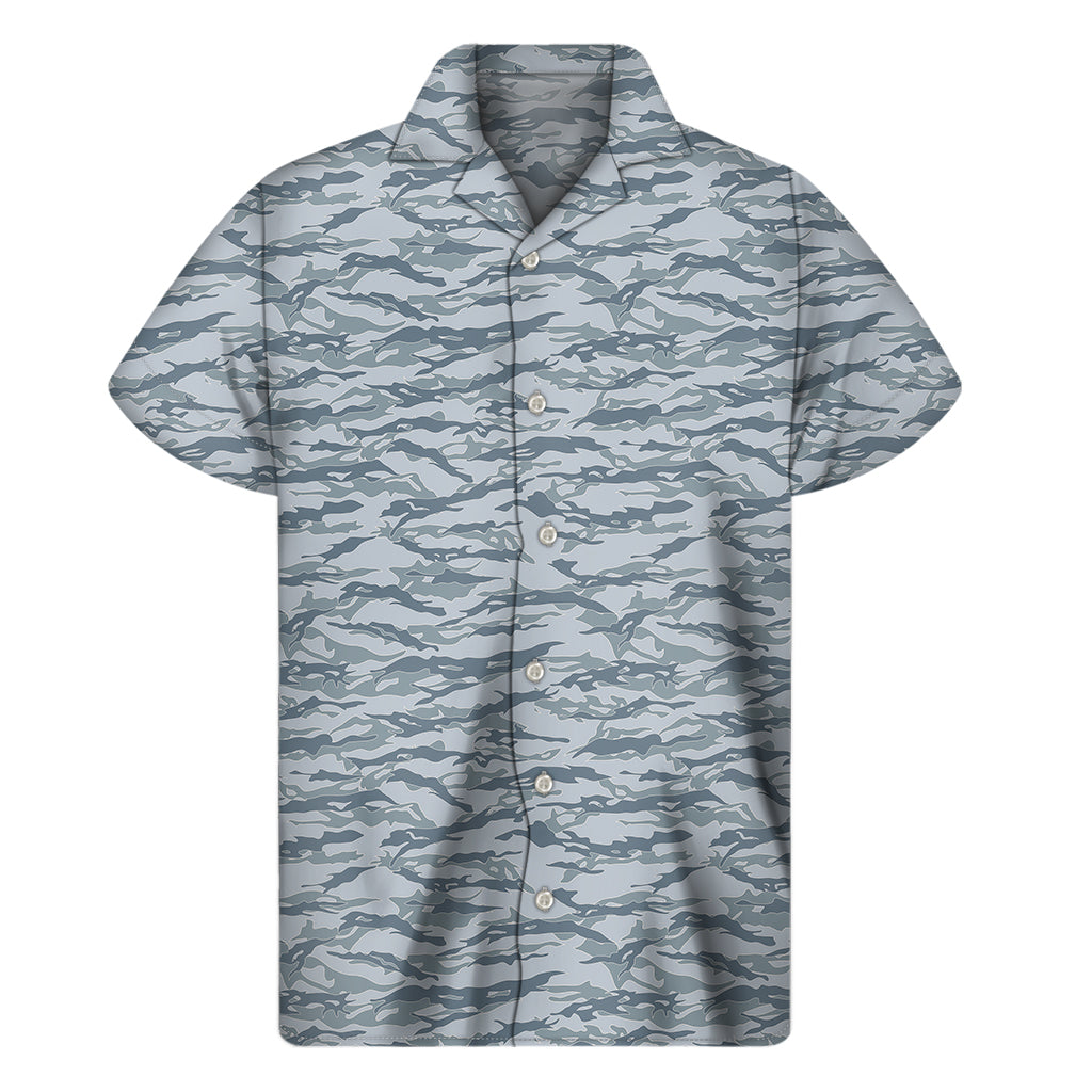 Winter Tiger Stripe Camo Pattern Print Men's Short Sleeve Shirt