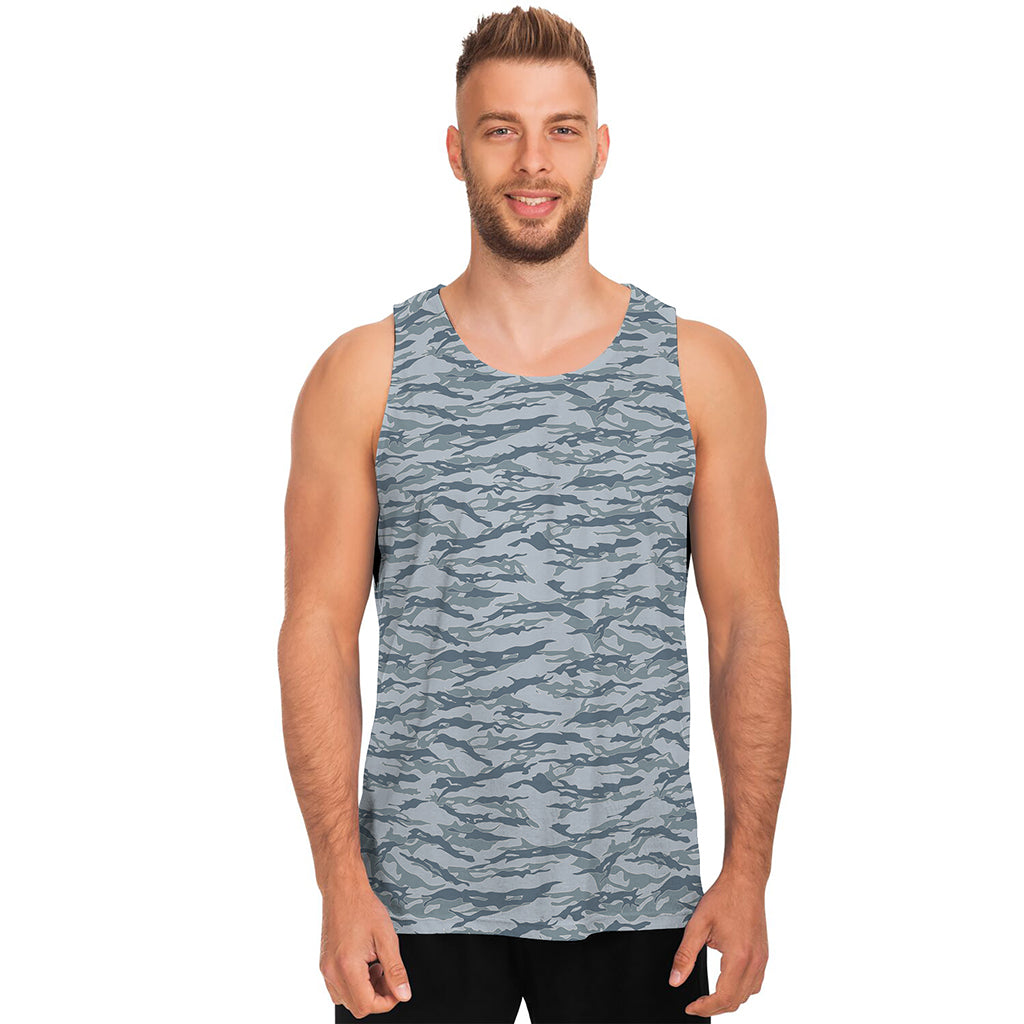 Winter Tiger Stripe Camo Pattern Print Men's Tank Top