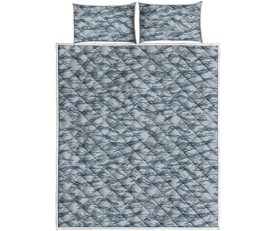 Winter Tiger Stripe Camo Pattern Print Quilt Bed Set