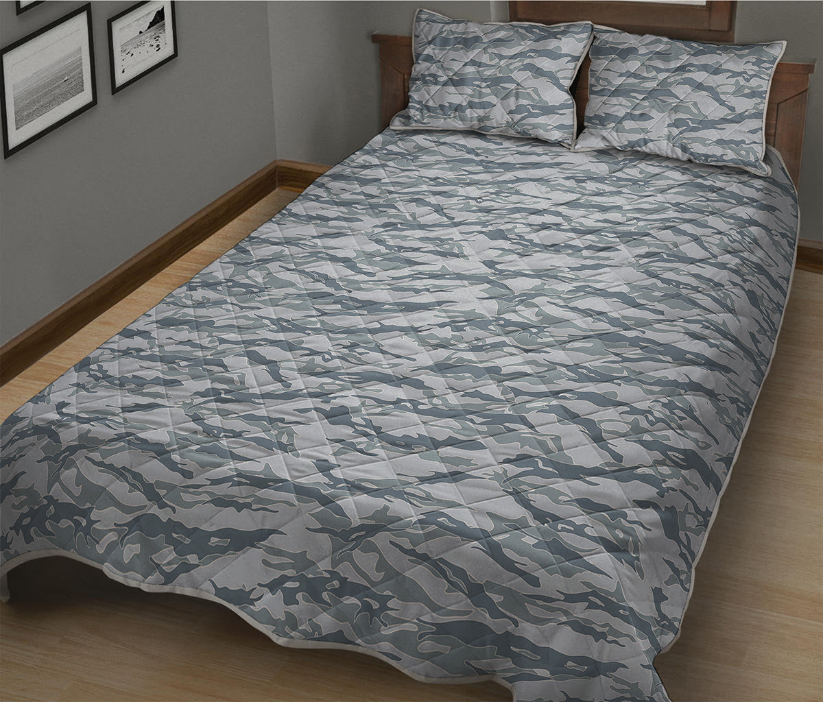 Winter Tiger Stripe Camo Pattern Print Quilt Bed Set
