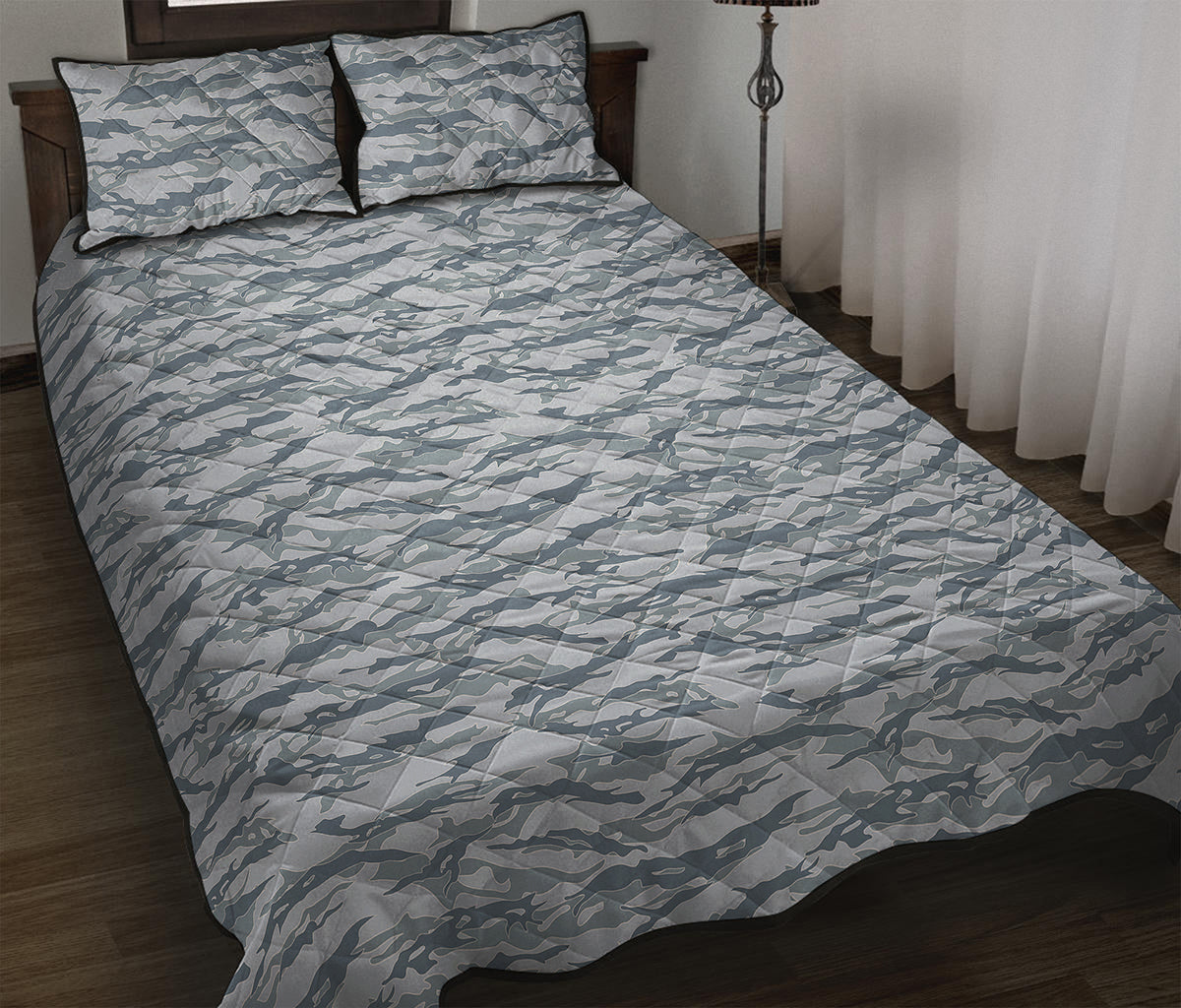 Winter Tiger Stripe Camo Pattern Print Quilt Bed Set