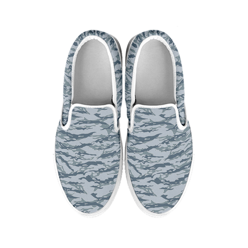 Winter Tiger Stripe Camo Pattern Print White Slip On Shoes