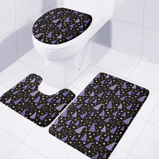 Wizard Hat Pattern Print 3 Piece Bath Mat Set