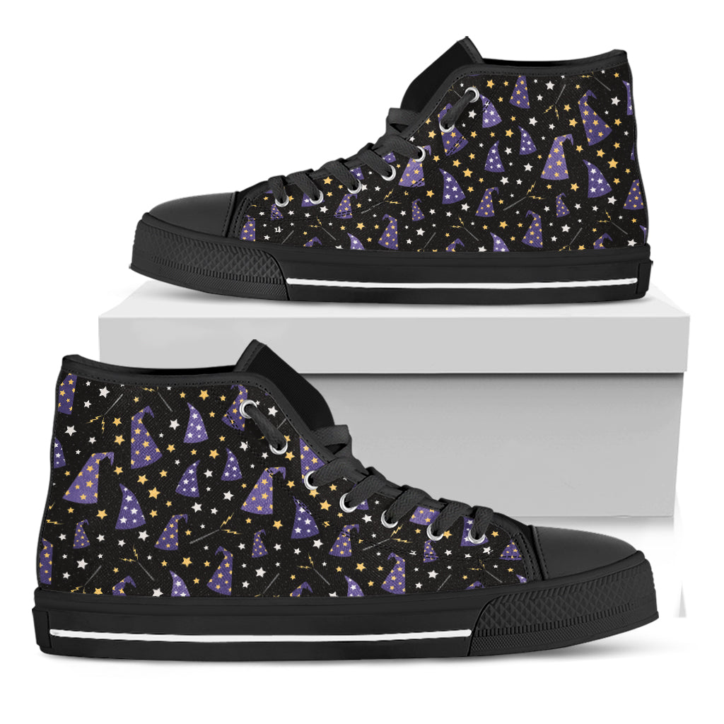 Wizard Hat Pattern Print Black High Top Shoes