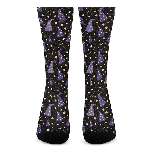 Wizard Hat Pattern Print Crew Socks