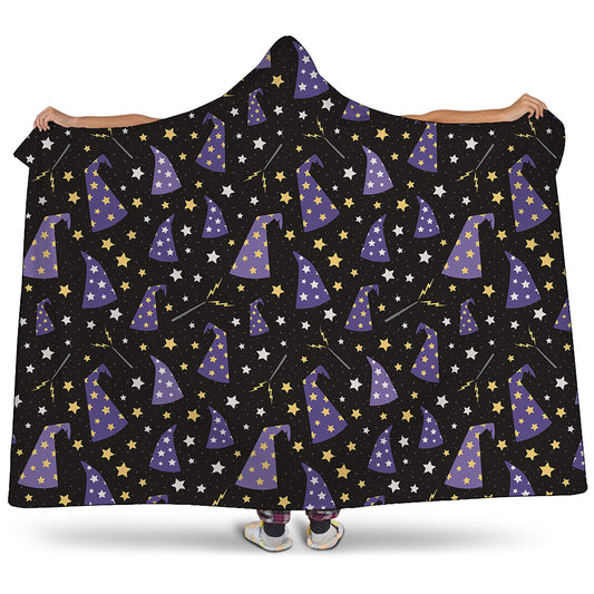 Wizard Hat Pattern Print Hooded Blanket