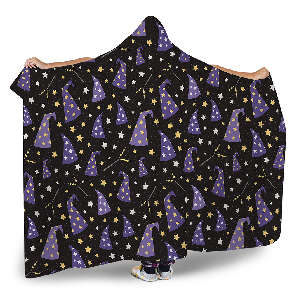 Wizard Hat Pattern Print Hooded Blanket