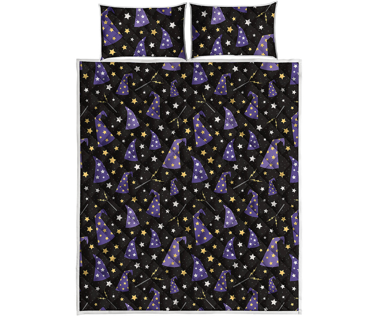 Wizard Hat Pattern Print Quilt Bed Set