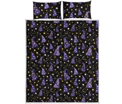 Wizard Hat Pattern Print Quilt Bed Set