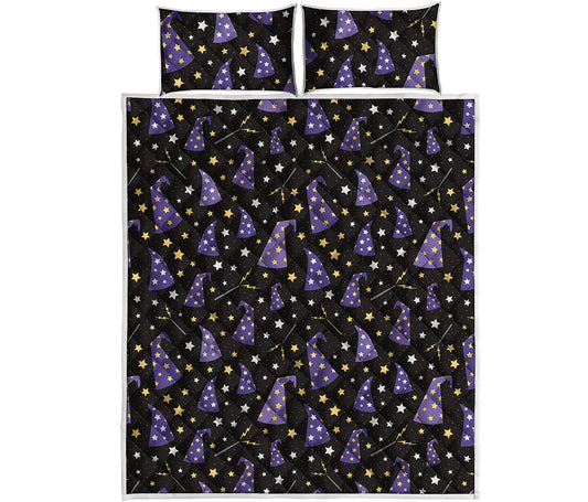 Wizard Hat Pattern Print Quilt Bed Set