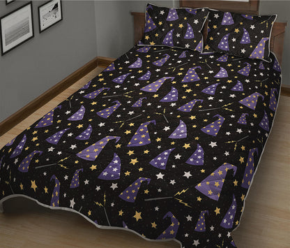 Wizard Hat Pattern Print Quilt Bed Set