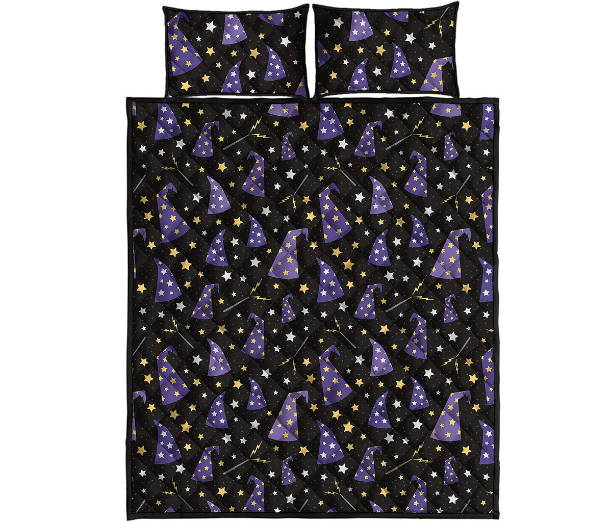 Wizard Hat Pattern Print Quilt Bed Set