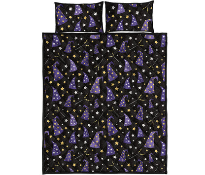 Wizard Hat Pattern Print Quilt Bed Set