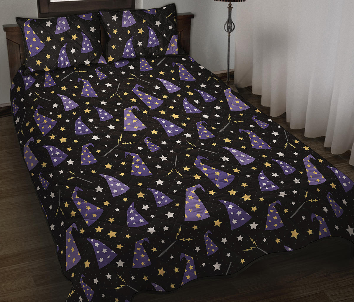 Wizard Hat Pattern Print Quilt Bed Set