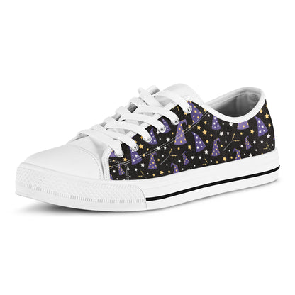 Wizard Hat Pattern Print White Low Top Shoes