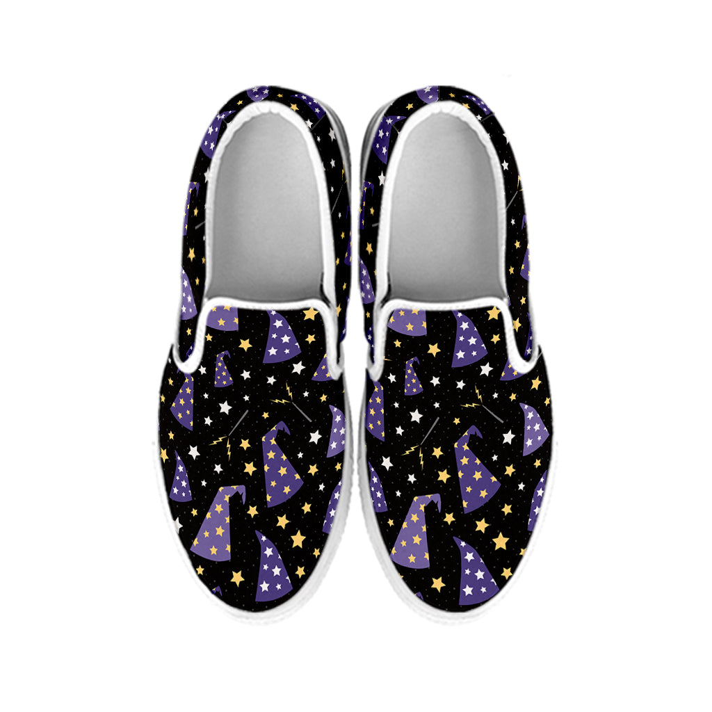 Wizard Hat Pattern Print White Slip On Shoes