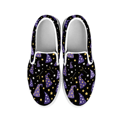 Wizard Hat Pattern Print White Slip On Shoes