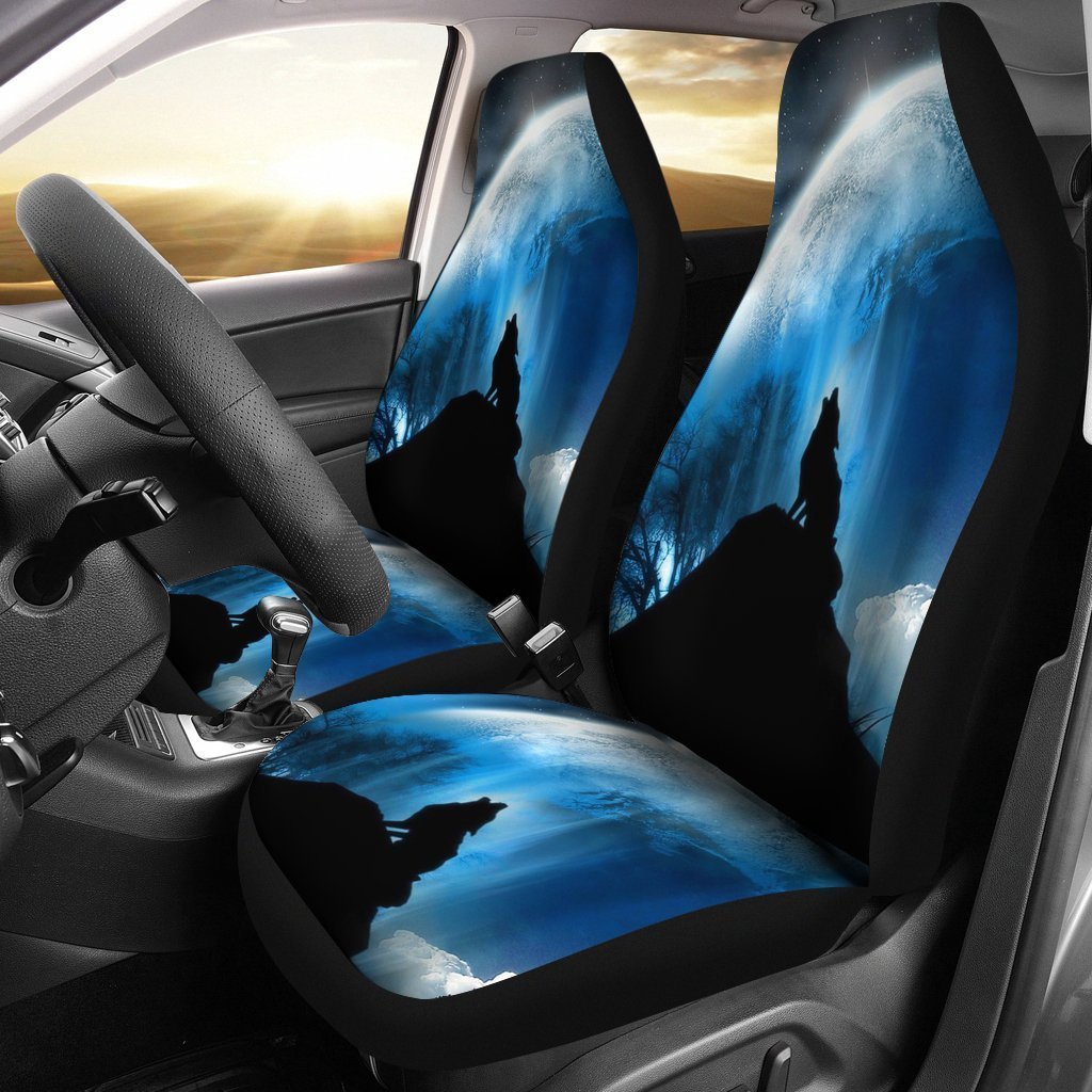 Wolf Howling At Full Moon Universal Fit Car Seat Covers GearFrost