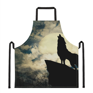 Wolf Howling At The Full Moon Print Apron