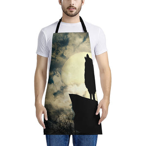 Wolf Howling At The Full Moon Print Apron