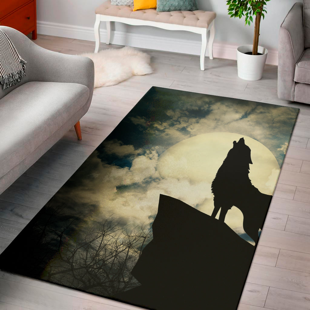 Wolf Howling At The Full Moon Print Area Rug