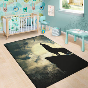 Wolf Howling At The Full Moon Print Area Rug