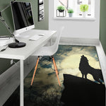 Wolf Howling At The Full Moon Print Area Rug