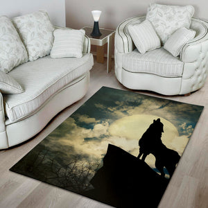 Wolf Howling At The Full Moon Print Area Rug