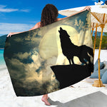 Wolf Howling At The Full Moon Print Beach Sarong Wrap