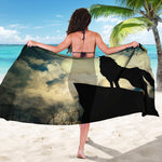 Wolf Howling At The Full Moon Print Beach Sarong Wrap