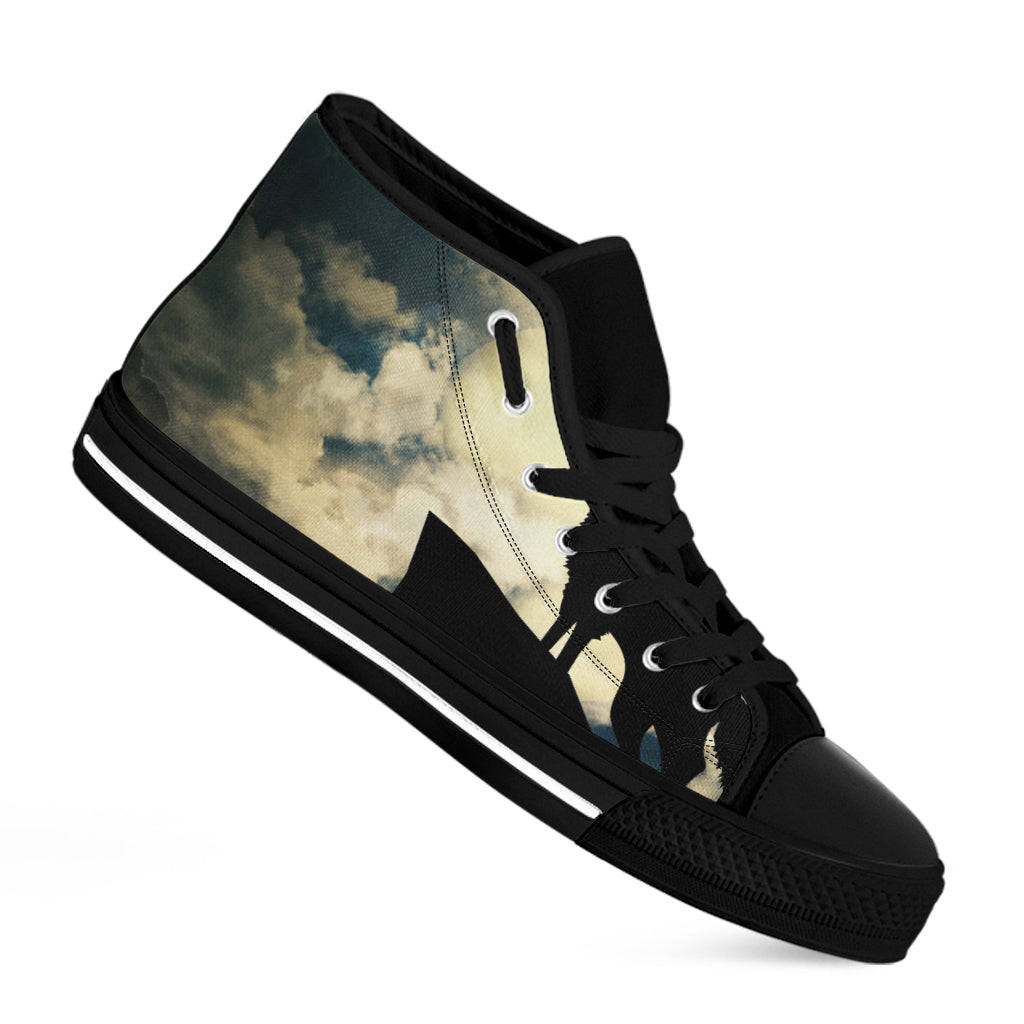 Wolf Howling At The Full Moon Print Black High Top Shoes