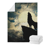 Wolf Howling At The Full Moon Print Blanket