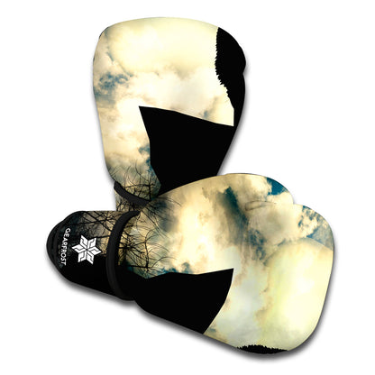 Wolf Howling At The Full Moon Print Boxing Gloves