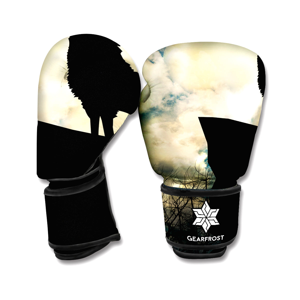 Wolf Howling At The Full Moon Print Boxing Gloves