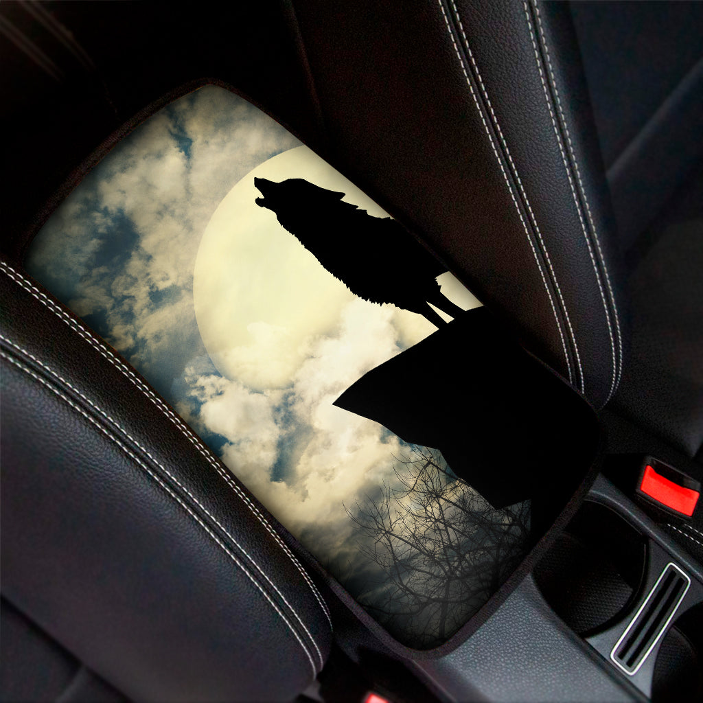 Wolf Howling At The Full Moon Print Car Center Console Cover