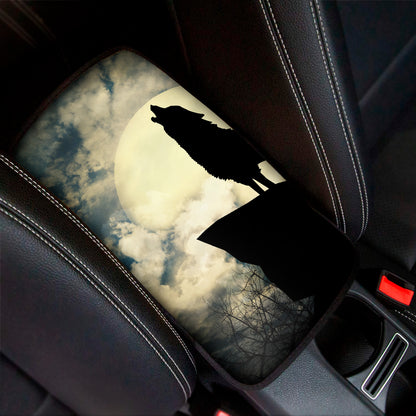 Wolf Howling At The Full Moon Print Car Center Console Cover