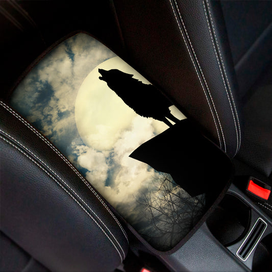 Wolf Howling At The Full Moon Print Car Center Console Cover