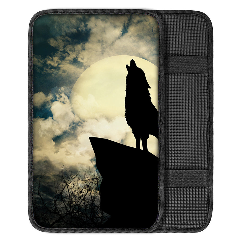 Wolf Howling At The Full Moon Print Car Center Console Cover