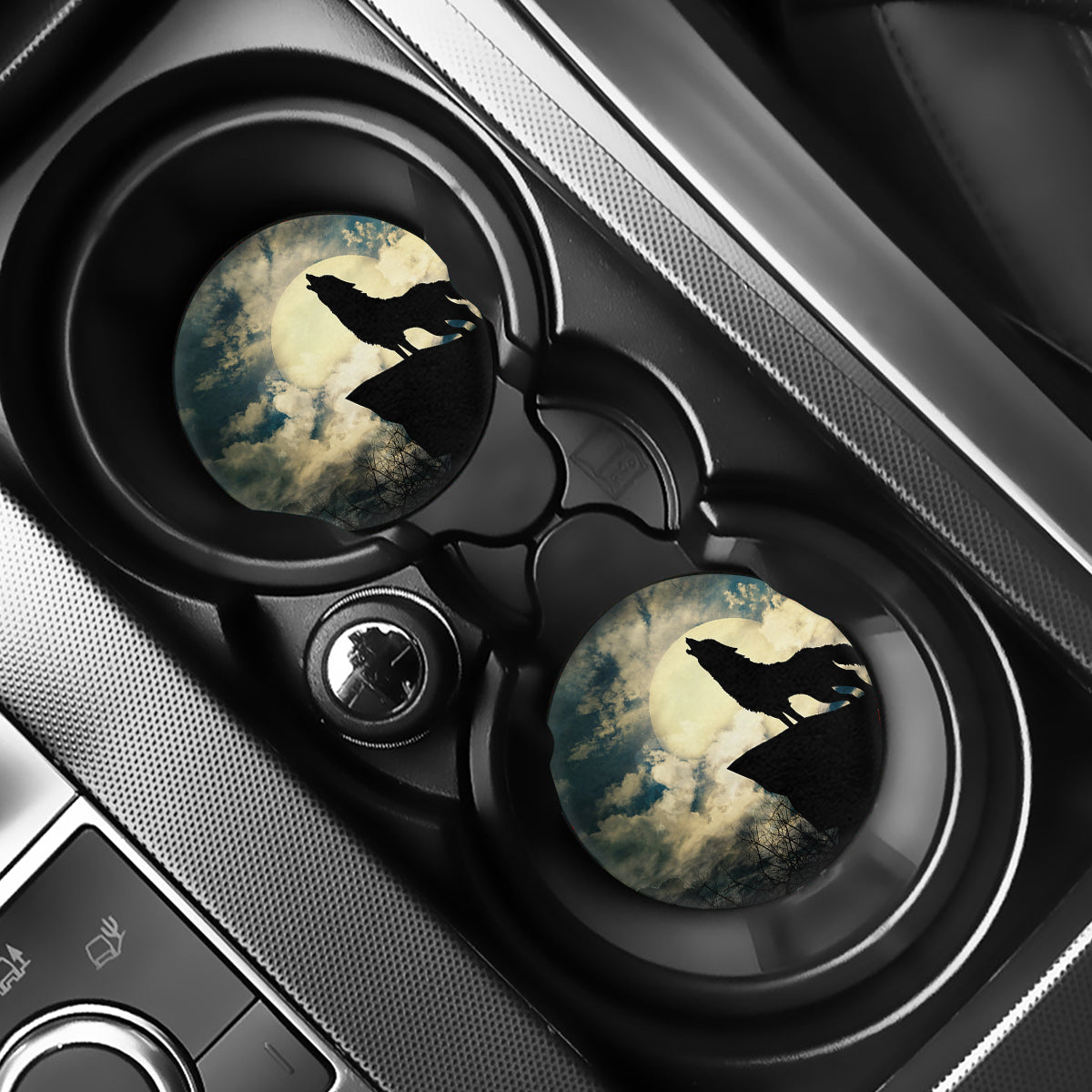Wolf Howling At The Full Moon Print Car Coasters