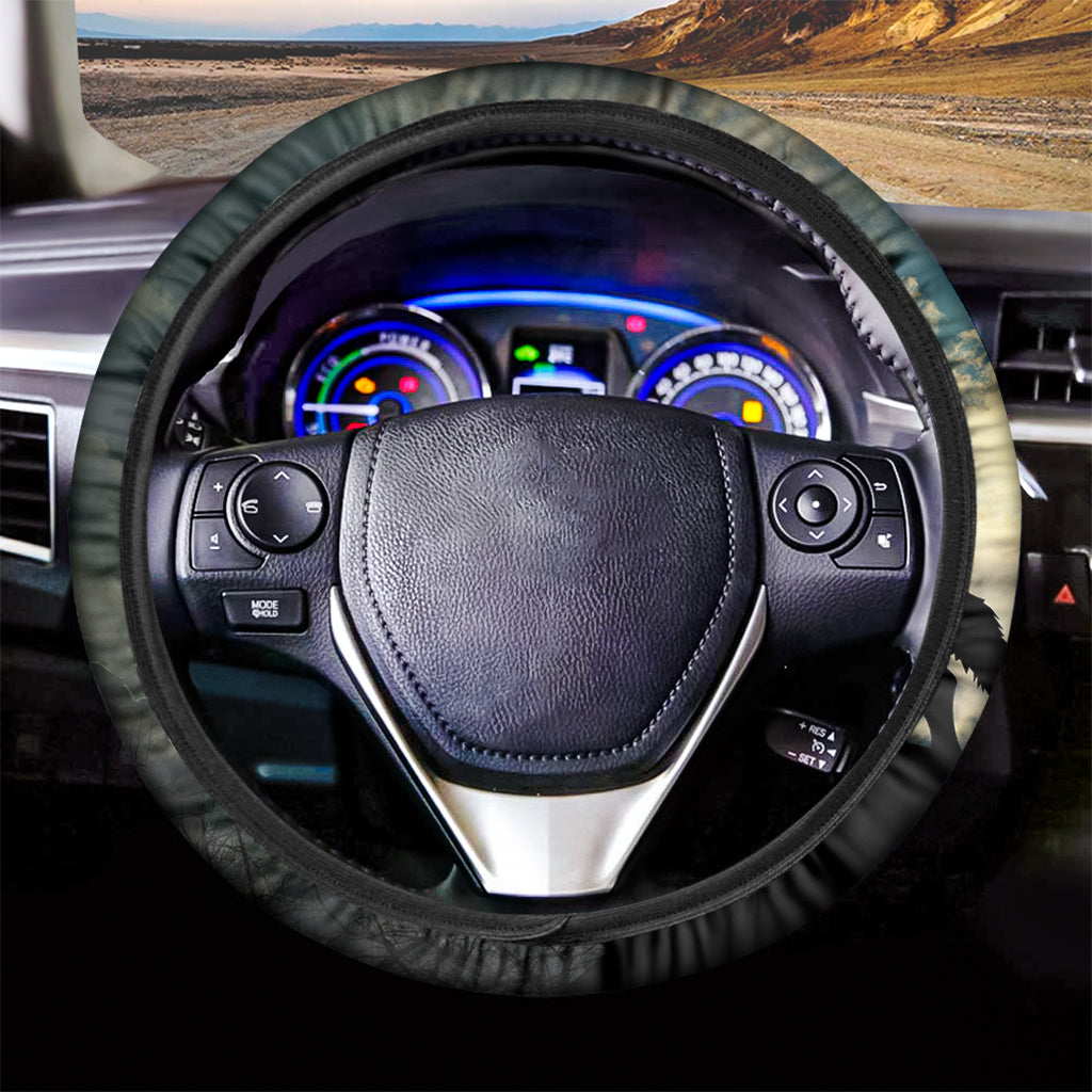 Wolf Howling At The Full Moon Print Car Steering Wheel Cover