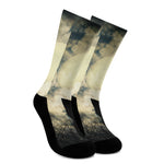 Wolf Howling At The Full Moon Print Crew Socks